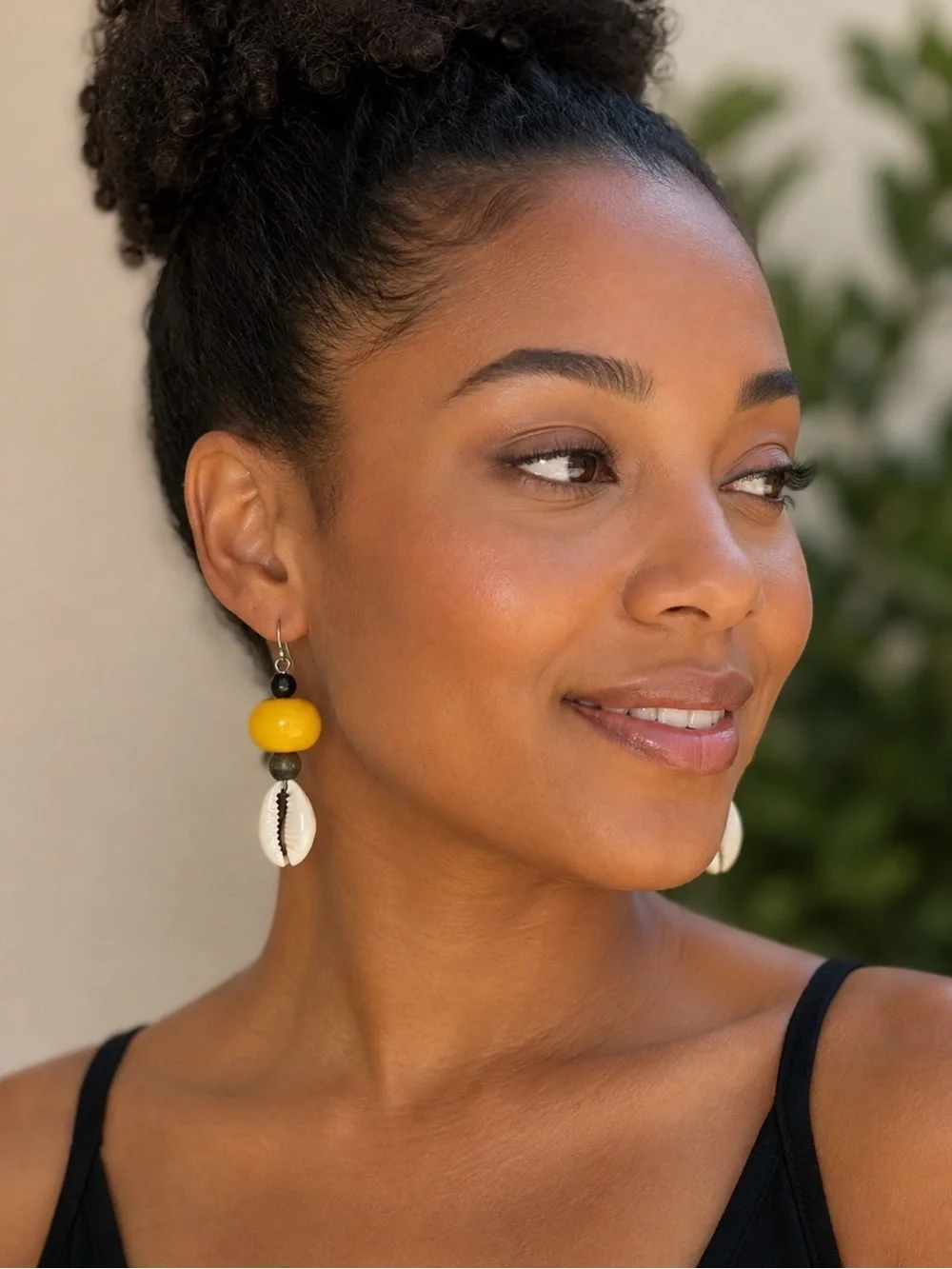 Handcrafted Yellow Dangle Shell Earrings